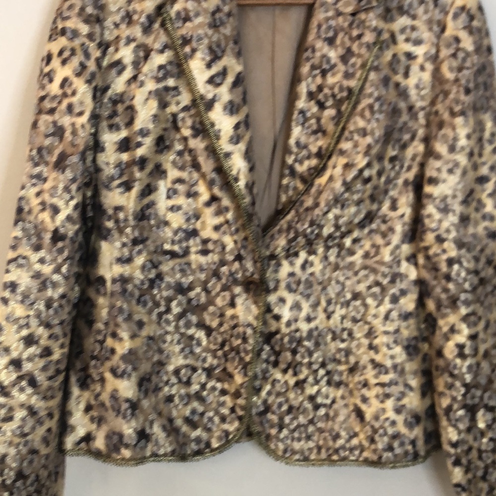 Bergamo Studio Vintage Blazer Gold & Brown ornate floral leopard print SZ 14 - Picture 3 of 12